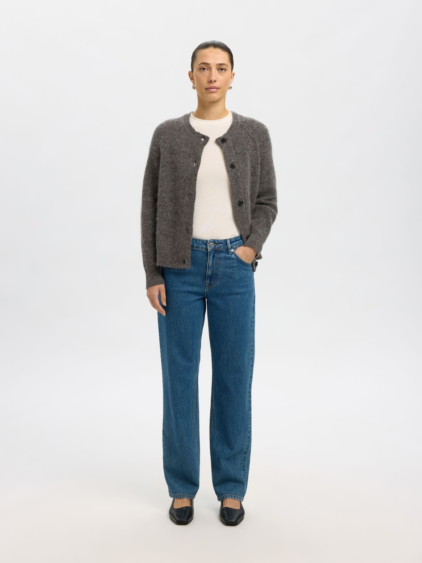 WOOL BLEND CARDIGAN, Medium Grey Melange, highres