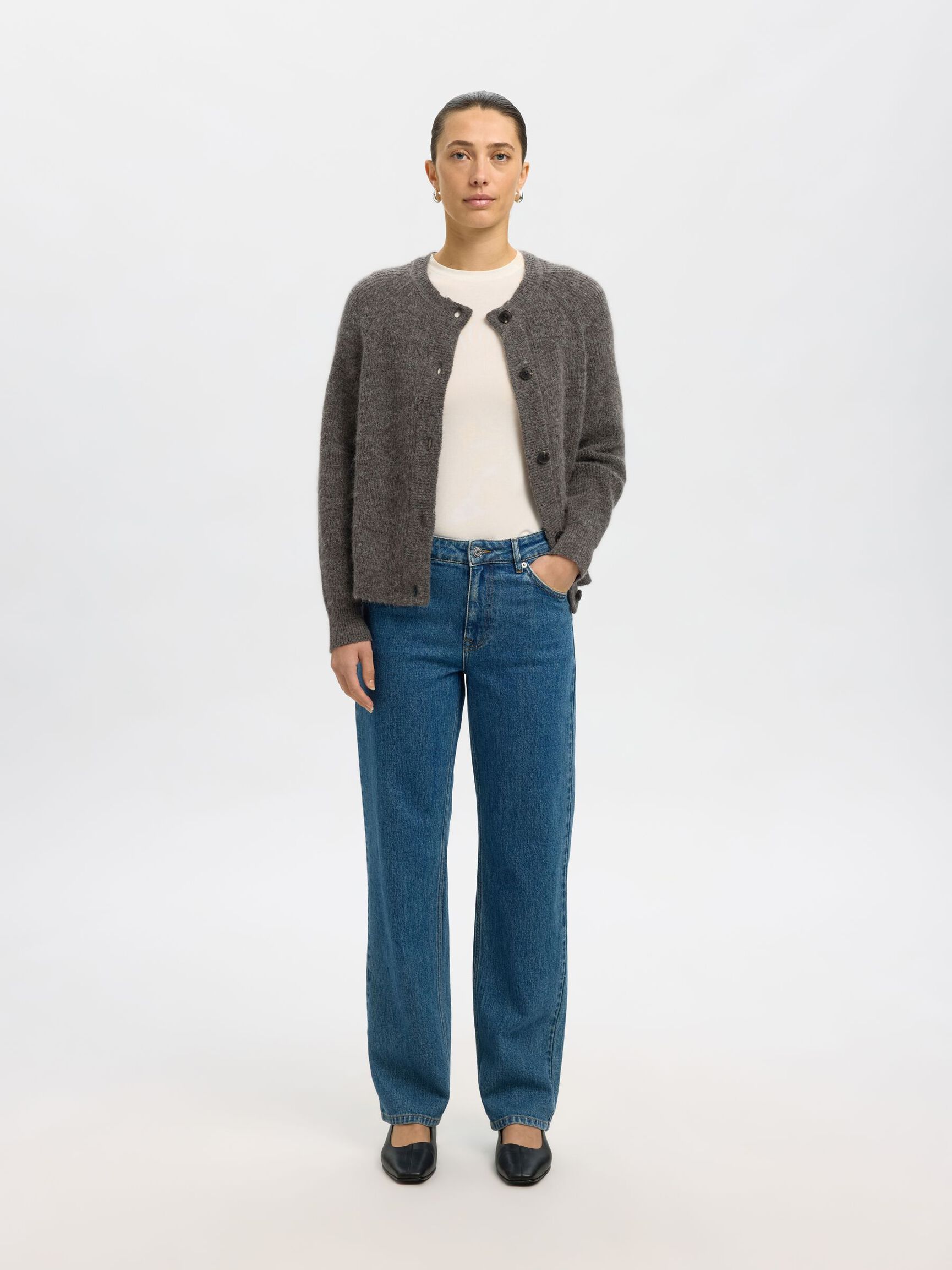 LAINE MÉLANGÉE CARDIGAN, Medium Grey Melange, highres