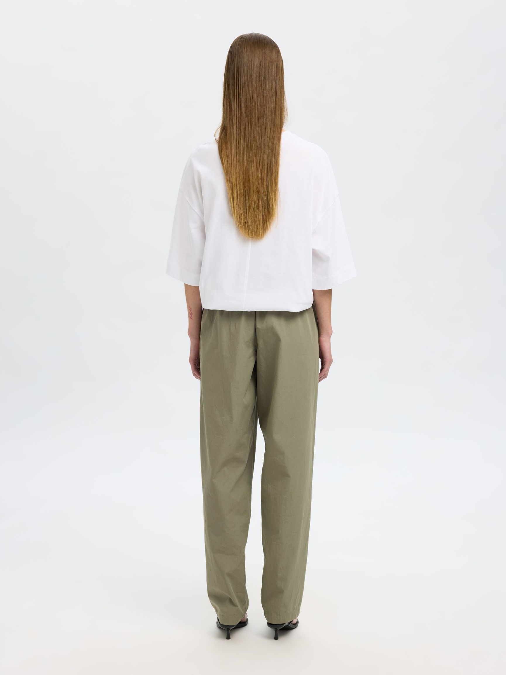 COTTON HIGH WAISTED TROUSERS, Vetiver, highres