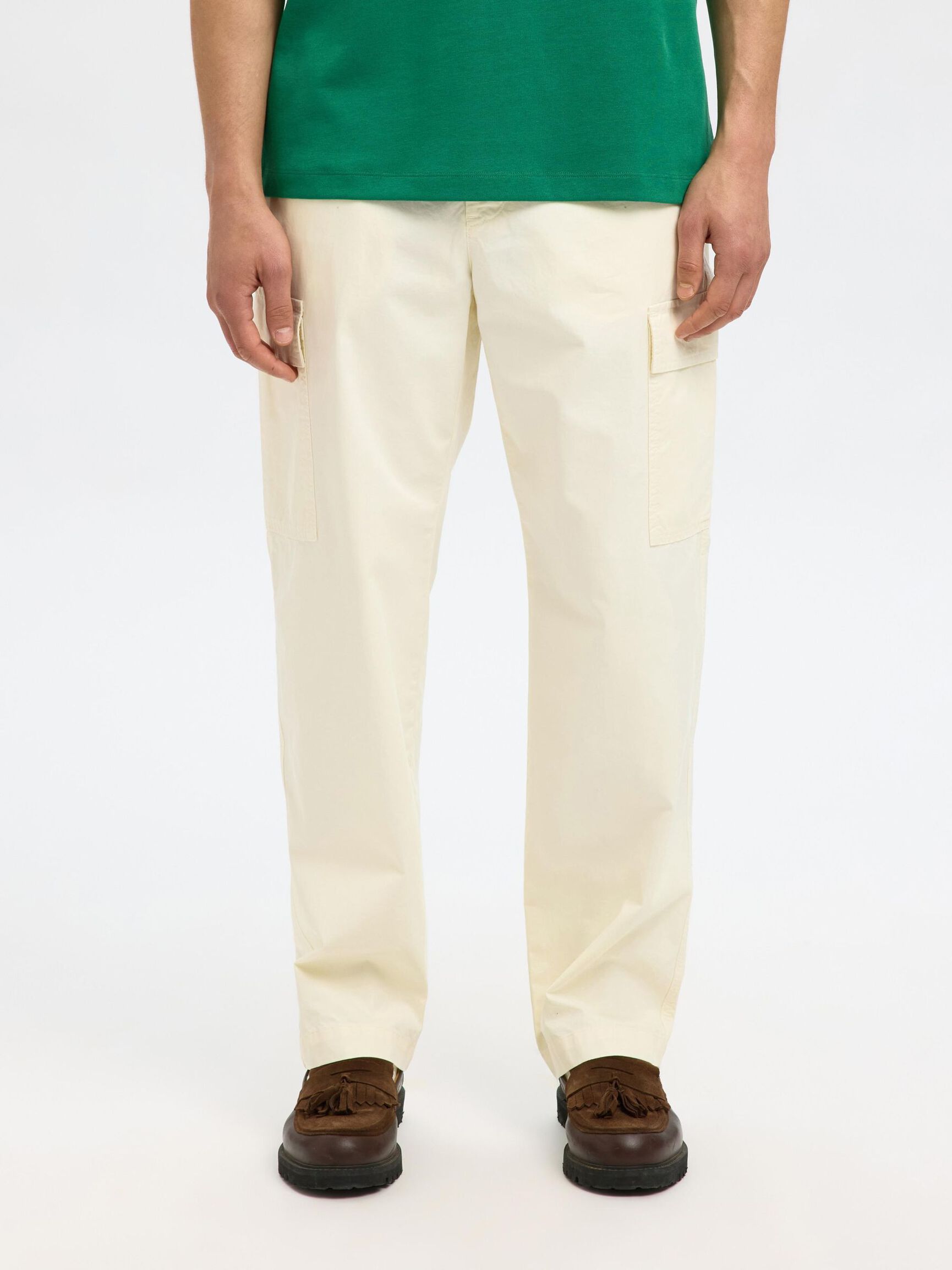 LOOSE FIT CARGO TROUSERS, Egret, highres