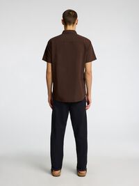 COTTON BLEND SHORT SLEEVED SHIRT, Coffee Bean, highres