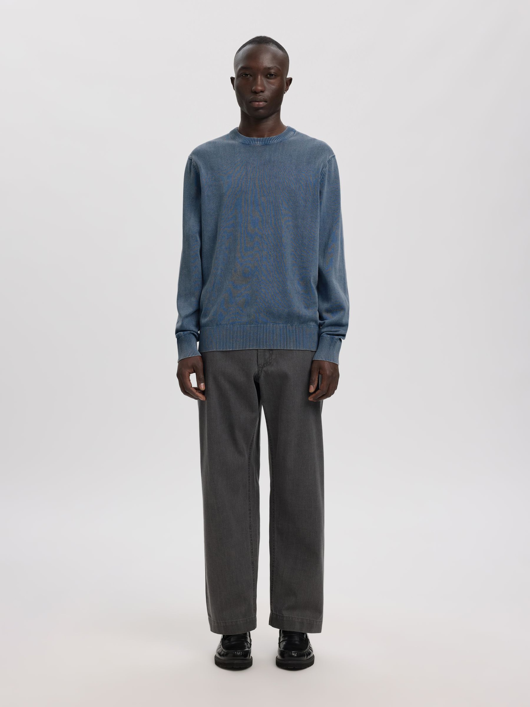 BAUMWOLL PULLOVER MIT RUNDHALSAUSSCHNITT, Dusty Blue, highres