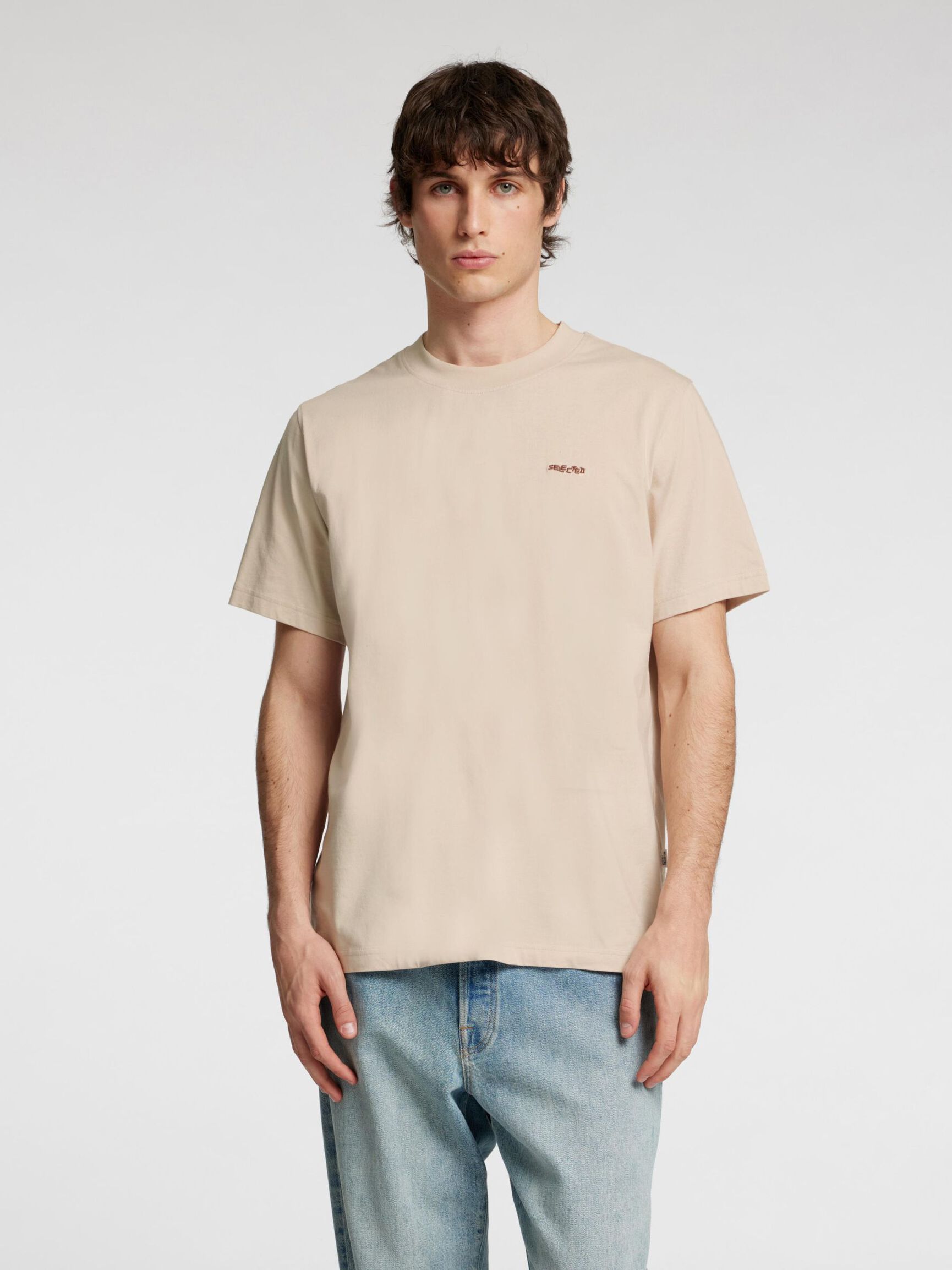 EMBROIDERED T-SHIRT, Oatmeal, highres