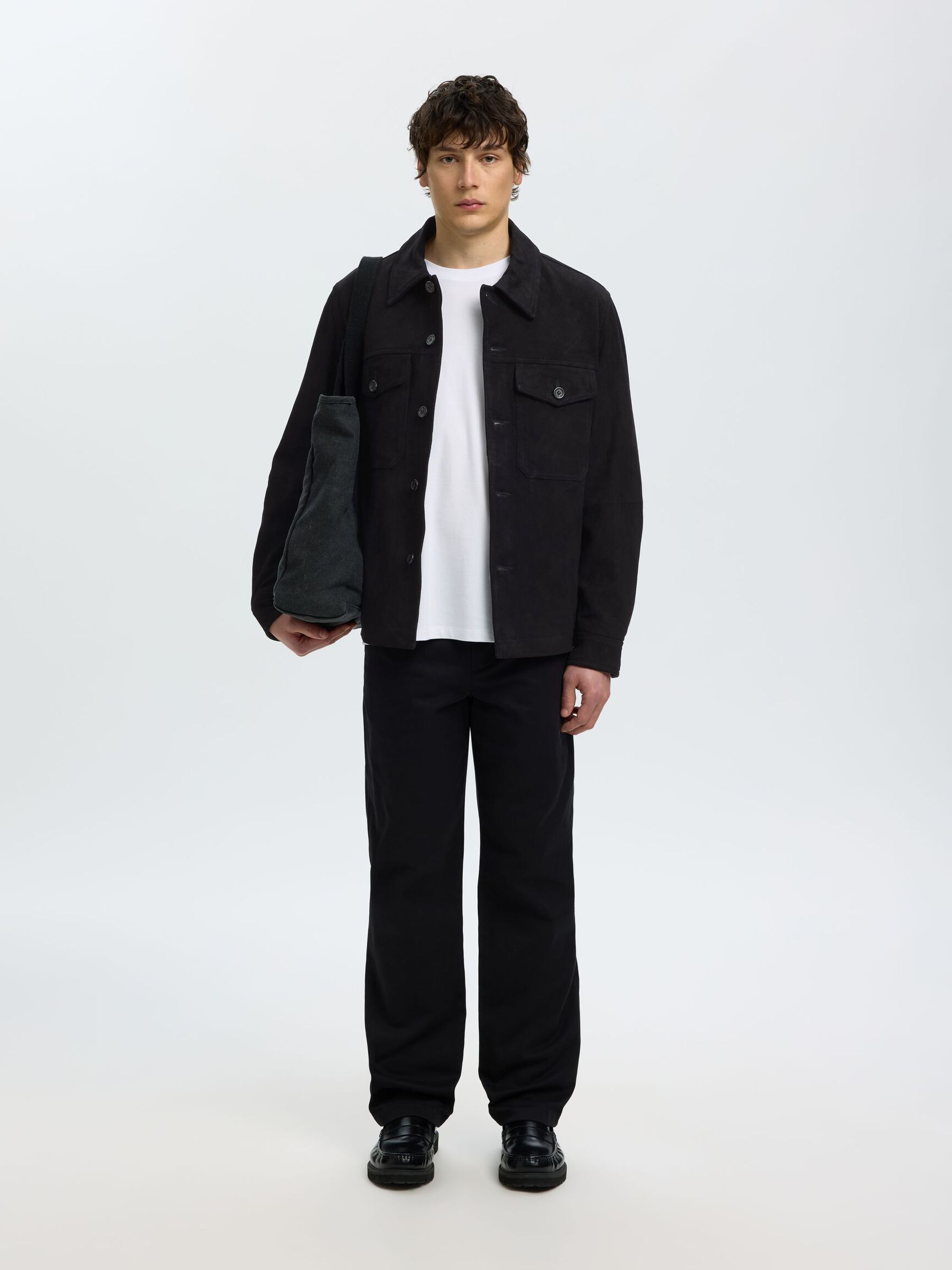 SUEDE OVERSHIRT, Black, highres
