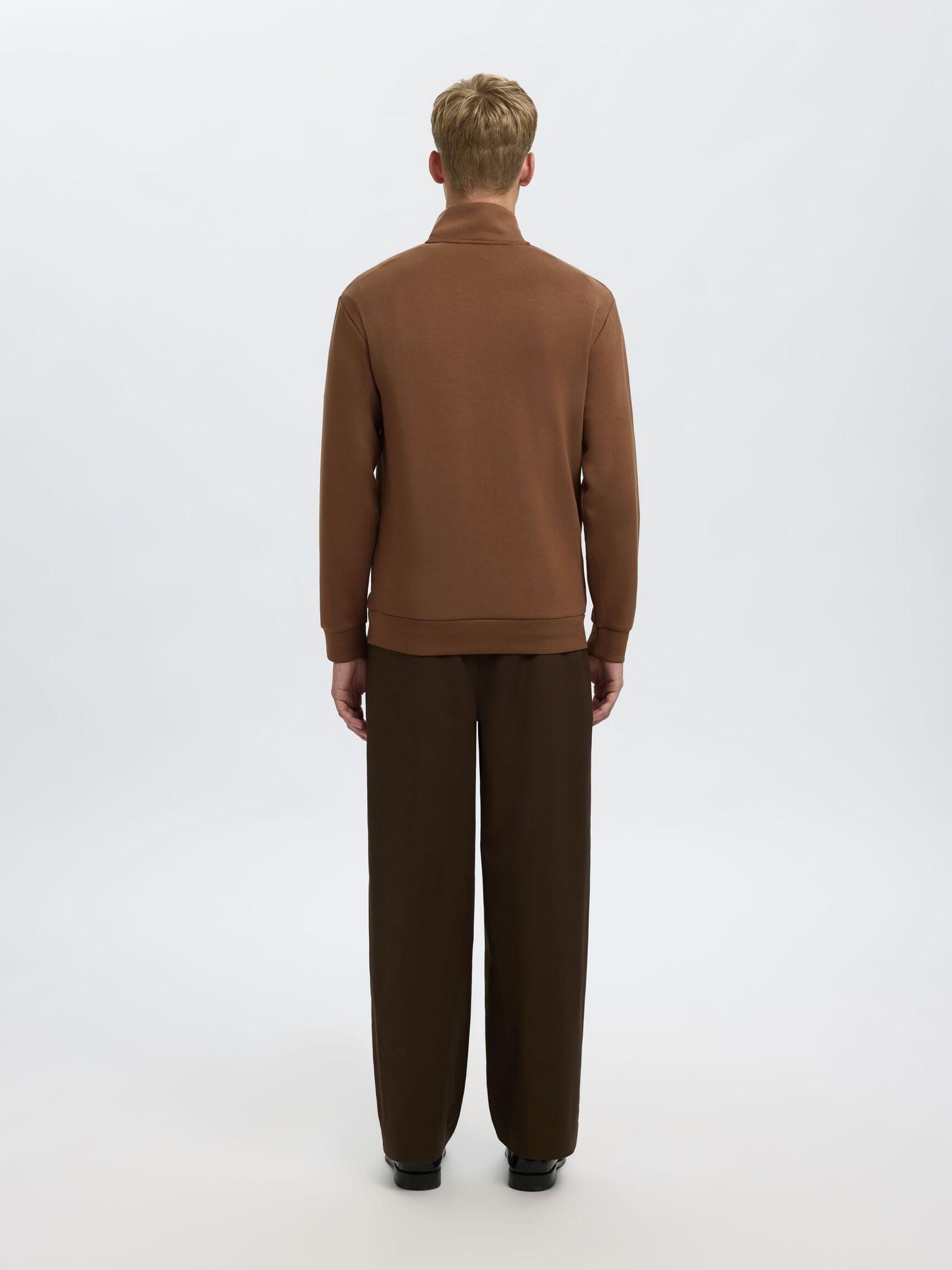 VISCOSE BLEND HALF ZIP SWEATSHIRT, Soft Silt, highres