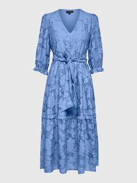 TIE WAIST MIDI DRESS, Vista Blue, highres
