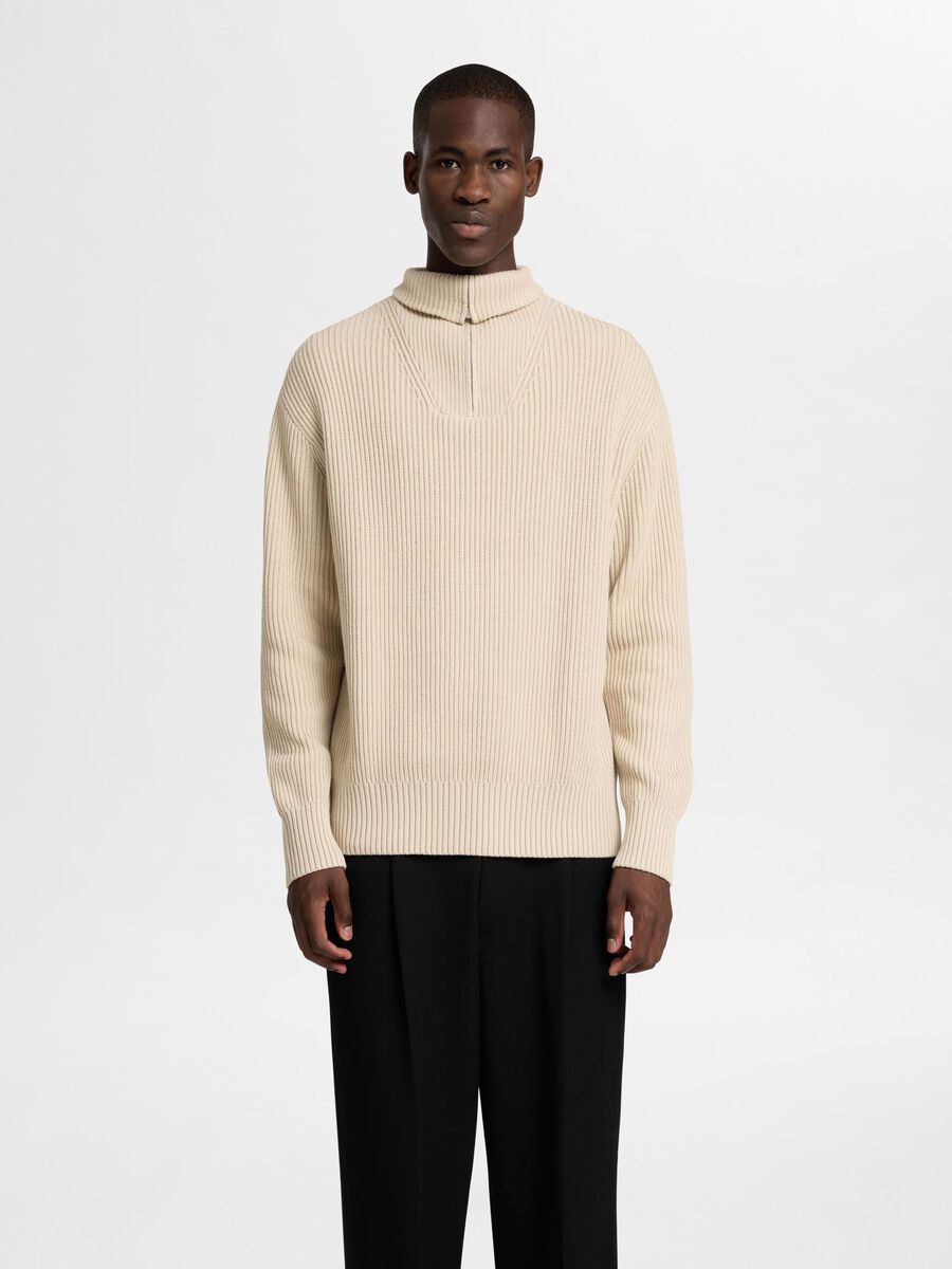 Selected 100% BAUMWOLL HALF-ZIP PULLOVER, Oatmeal, highres - 16094566_Oatmeal_003.jpg
