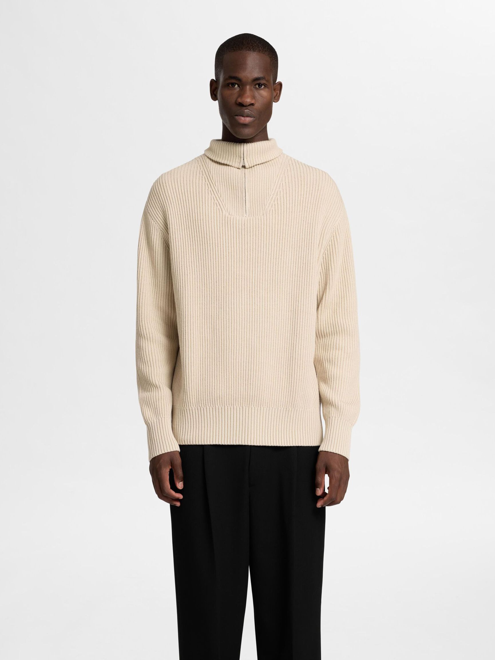 MAGLIONE A MEZZA CERNIERA, Oatmeal, highres