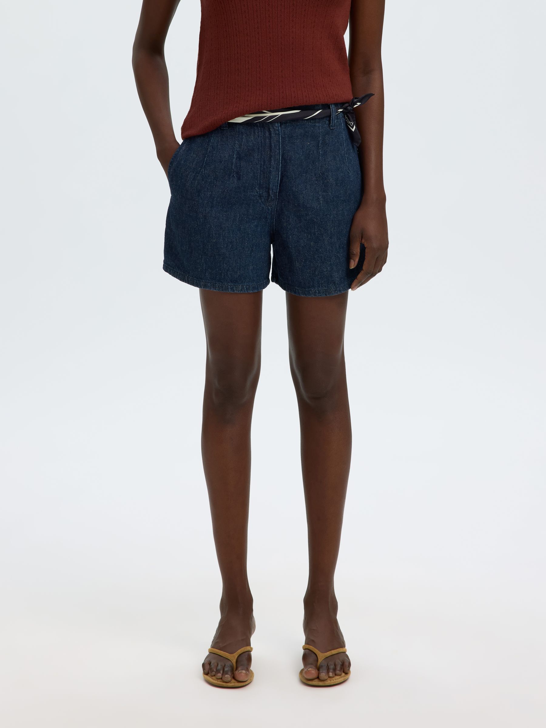 COTTON BLEND DENIM SHORTS, Dark Blue Denim, highres