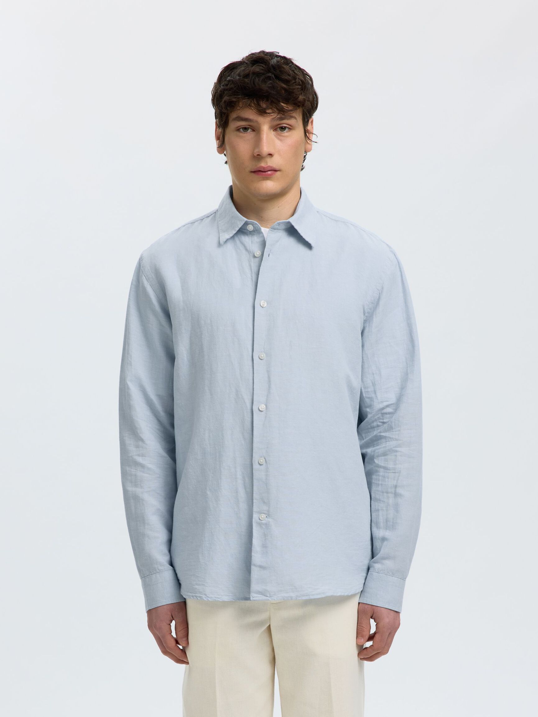 REGULAR FIT LINEN-BLEND SHIRT, Dusty Blue, highres