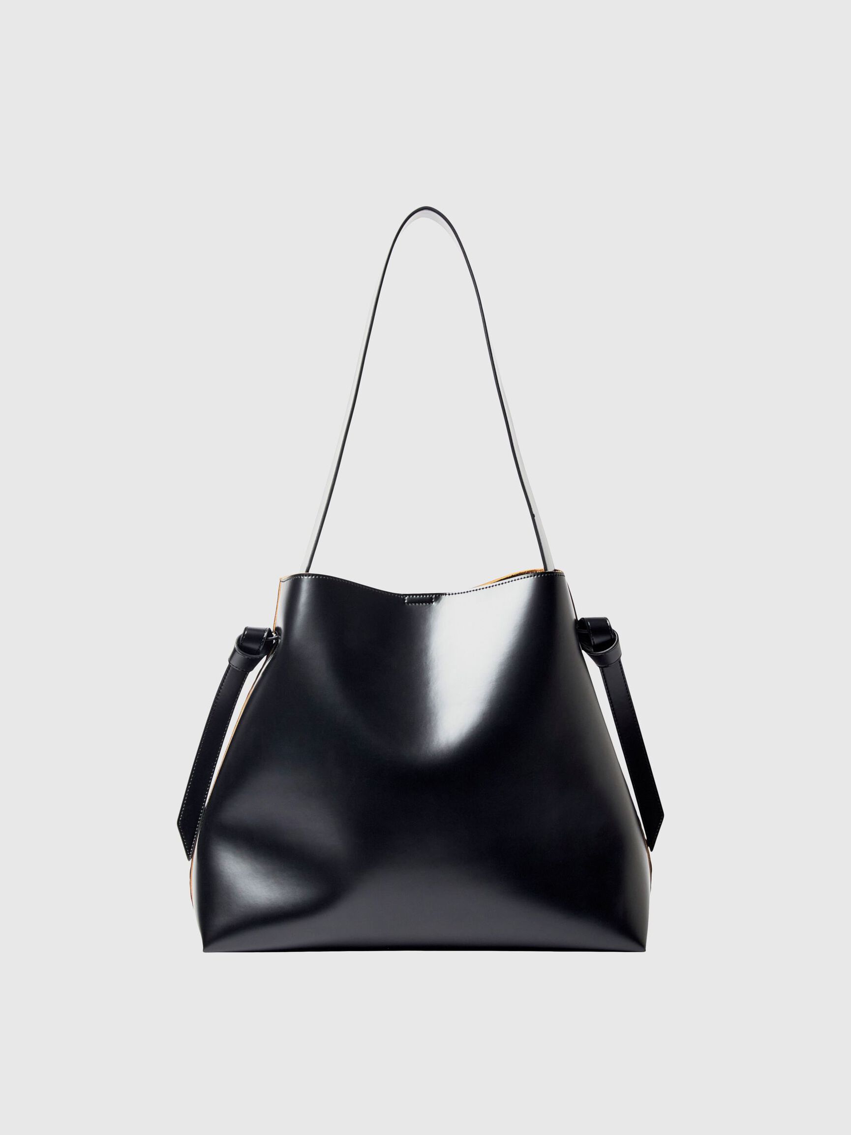 LARGE LEATHER BAG, Black, highres