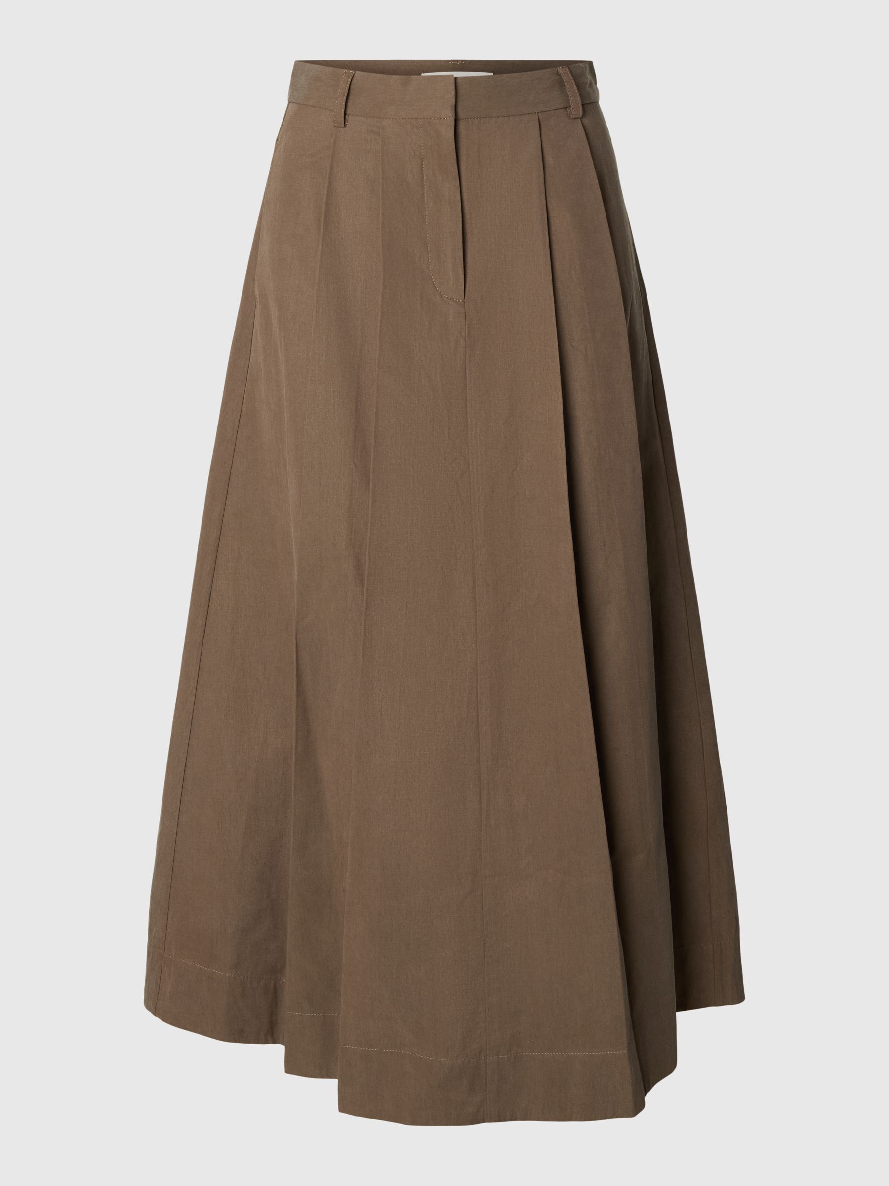 COTTON BLEND MIDI SKIRT, Chocolate Chip, highres