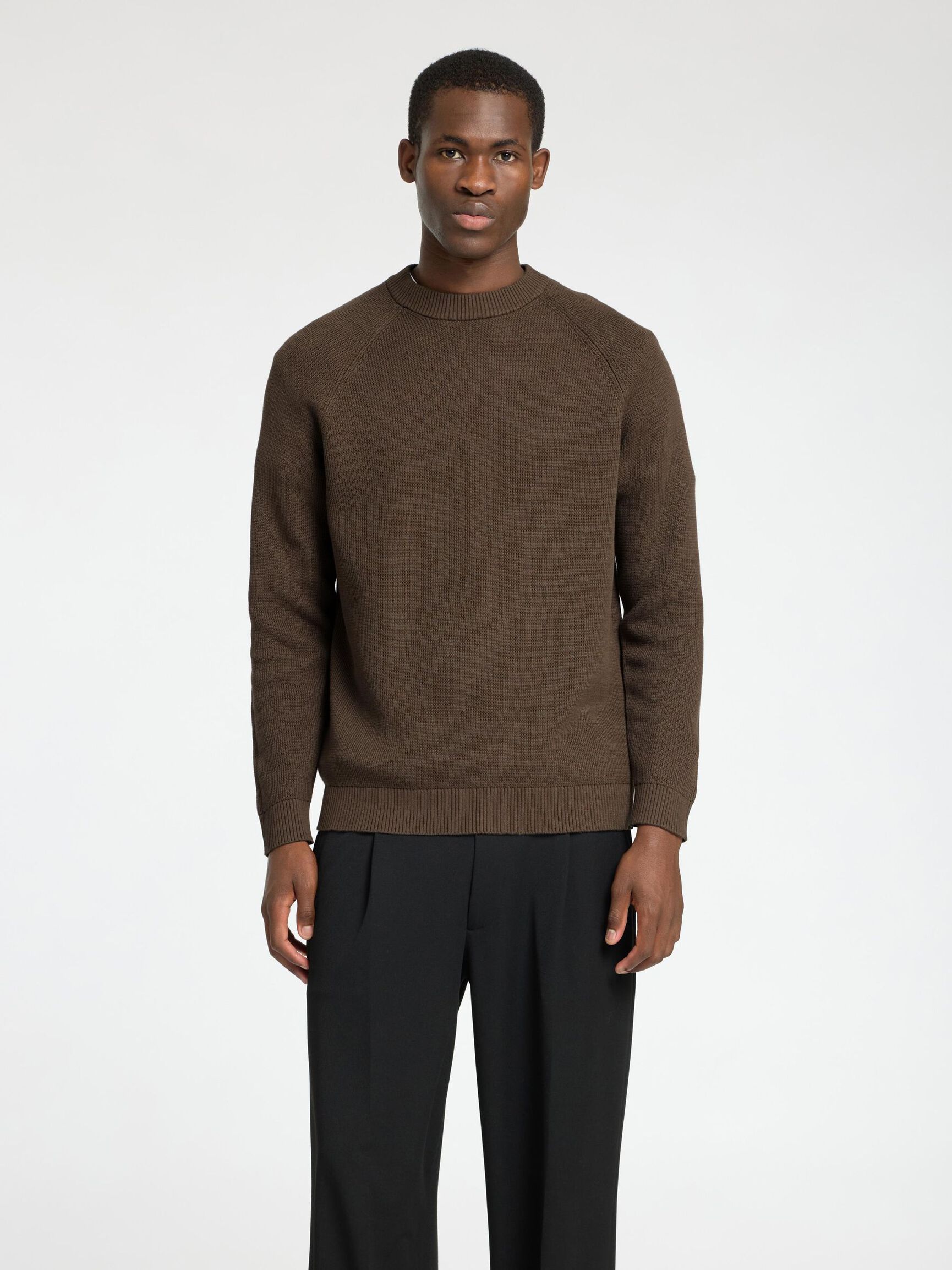 100% BOMULD SWEATER MED RUND HALS, Major Brown, highres
