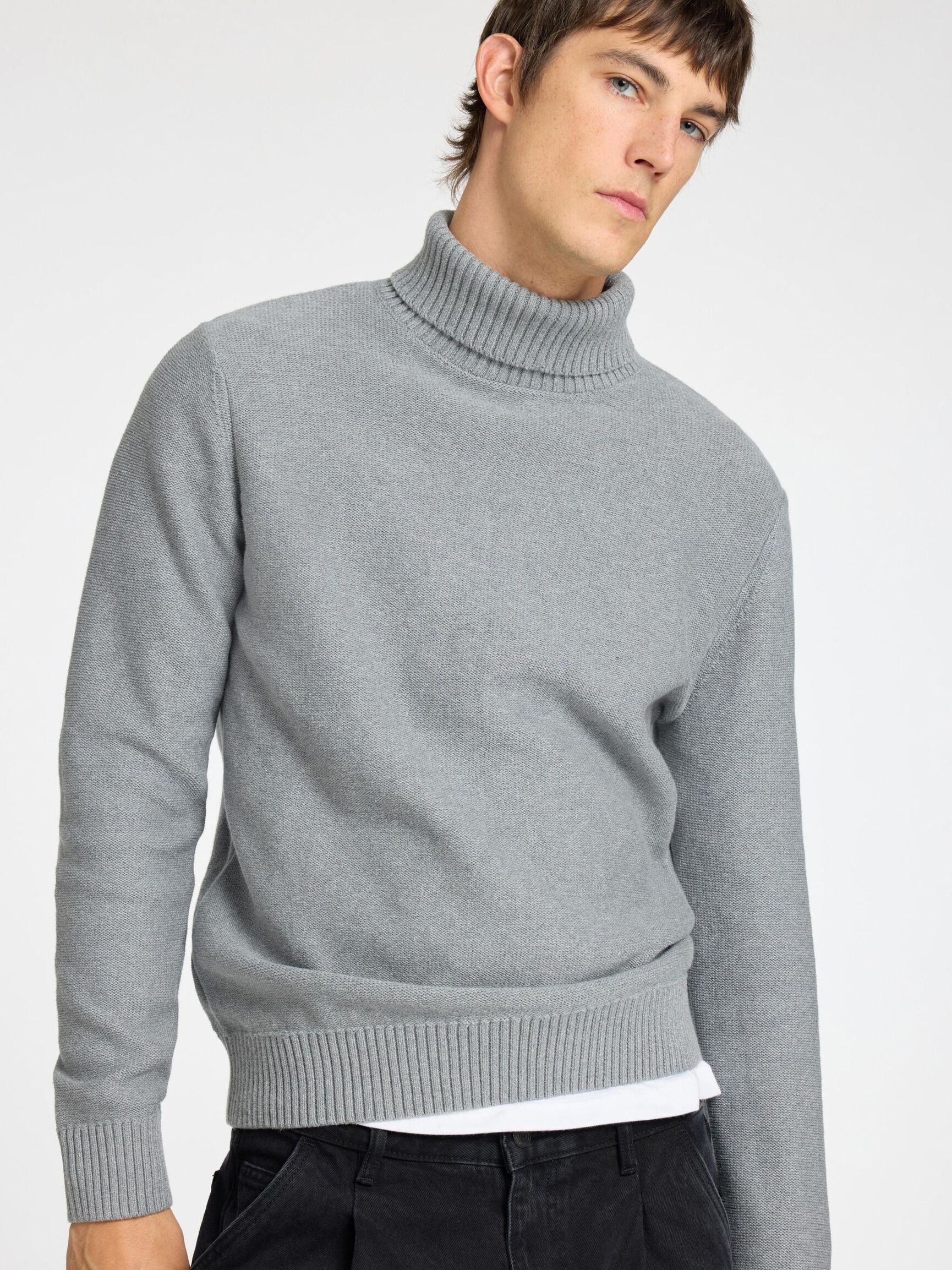 ROLLKRAGEN PULLOVER, Medium Grey Melange, highres