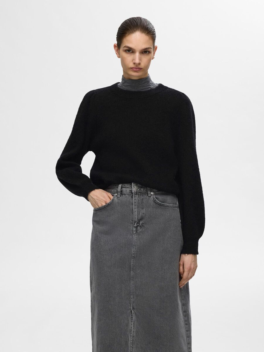 Selected ULLBLANDING STRIKKET PULLOVER, Black, highres - 16094355_Black_003.jpg