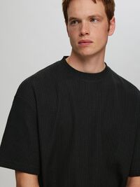 RELAXED FIT WAFFLED  T-SHIRT, Black, highres