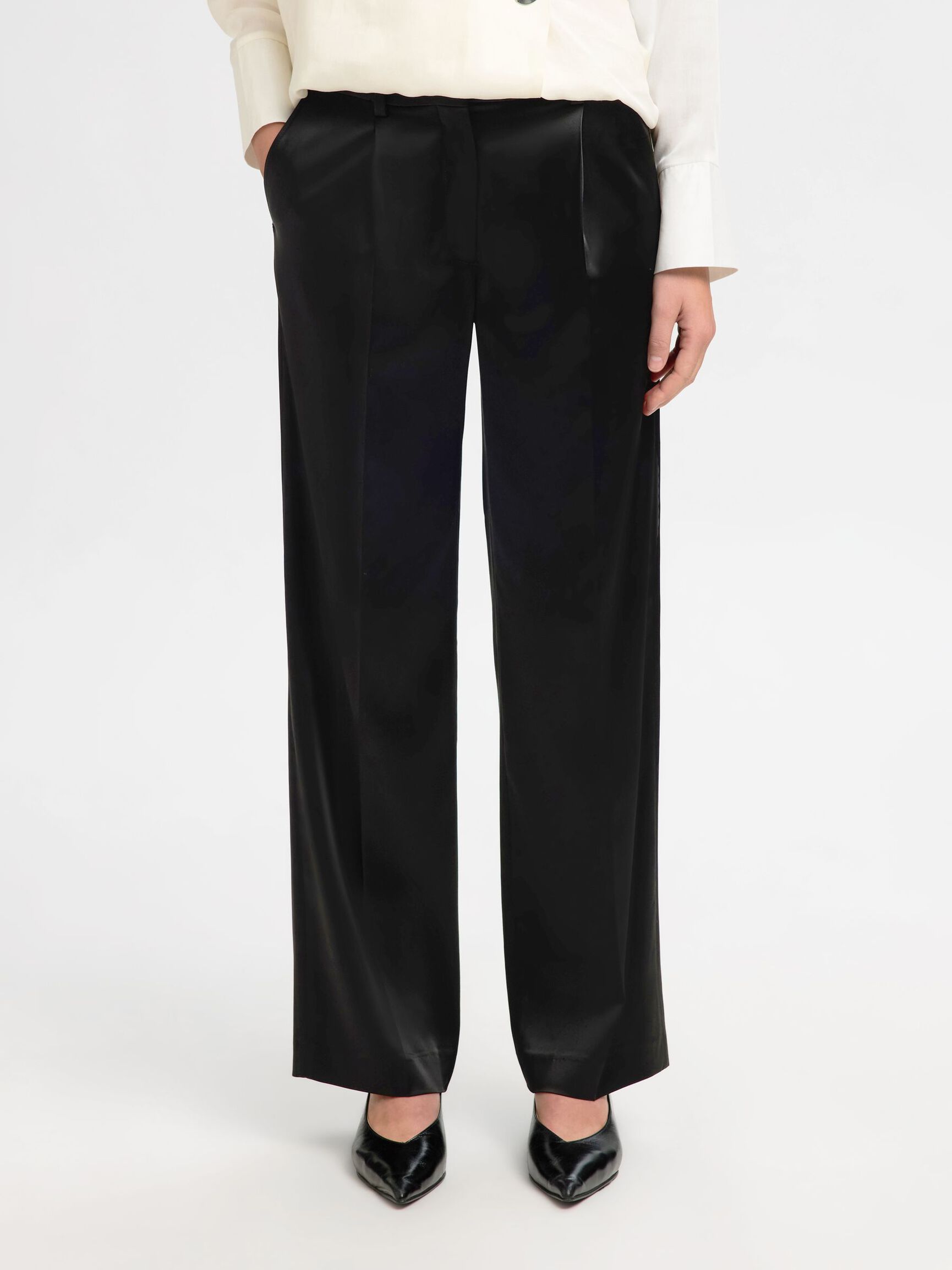 MID WAIST WIDE-LEG TROUSERS, Black, highres