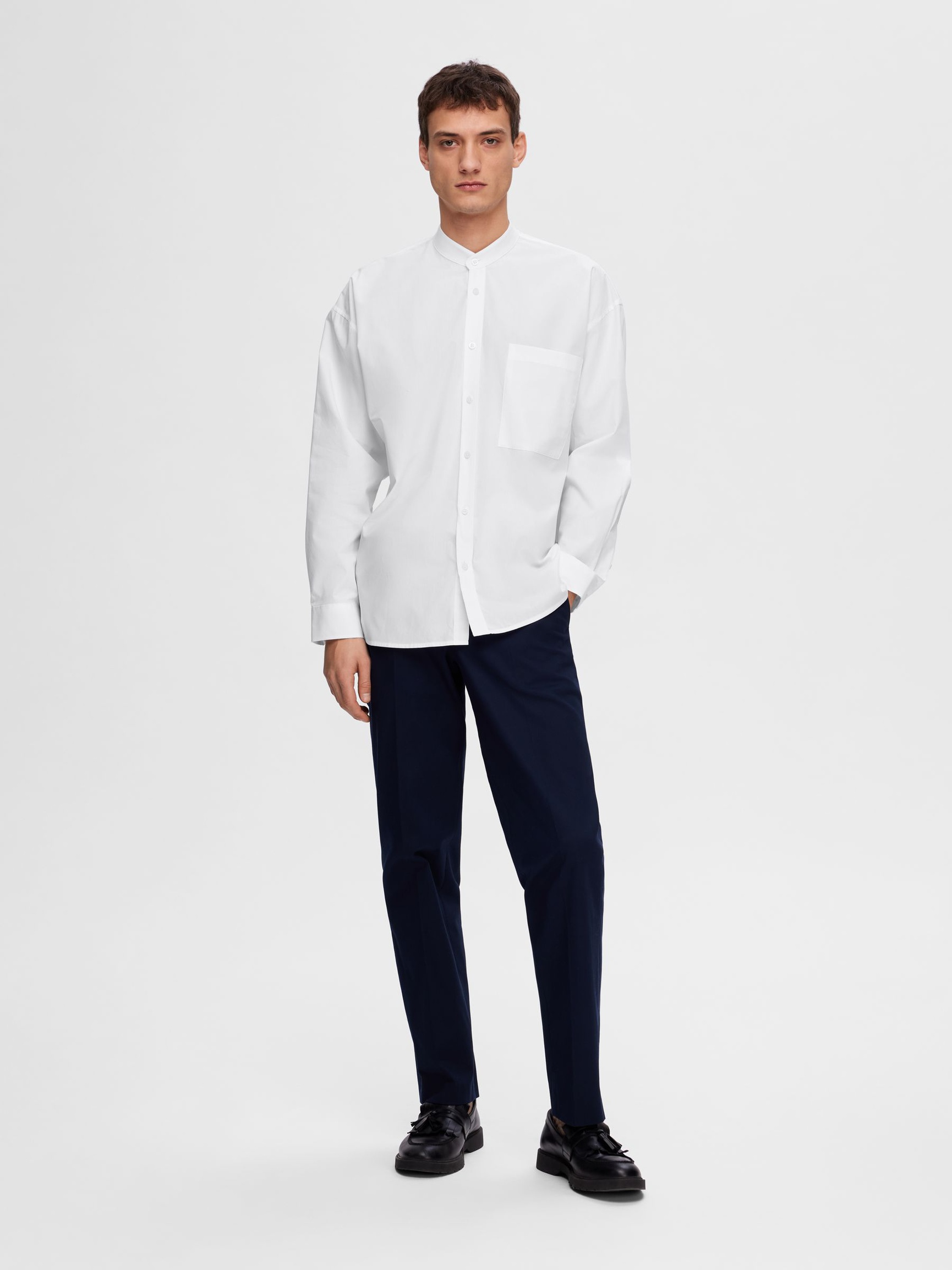 BANDED COLLAR SHIRT, White, highres