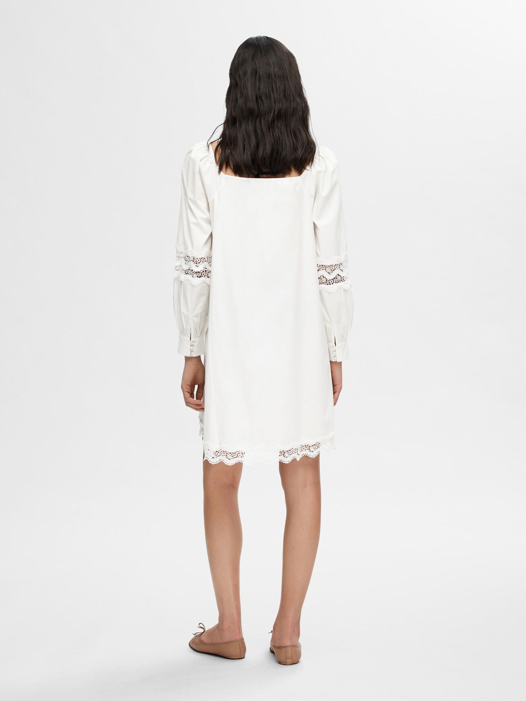 LONG SLEEVED LACE MINI DRESS, Snow White, highres