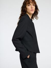 FITTED WOOL BLEND BLAZER, Black, highres