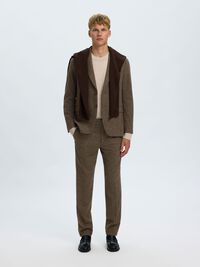 CHECKED WOOL BLEND TROUSERS, Medium Brown Melange, highres