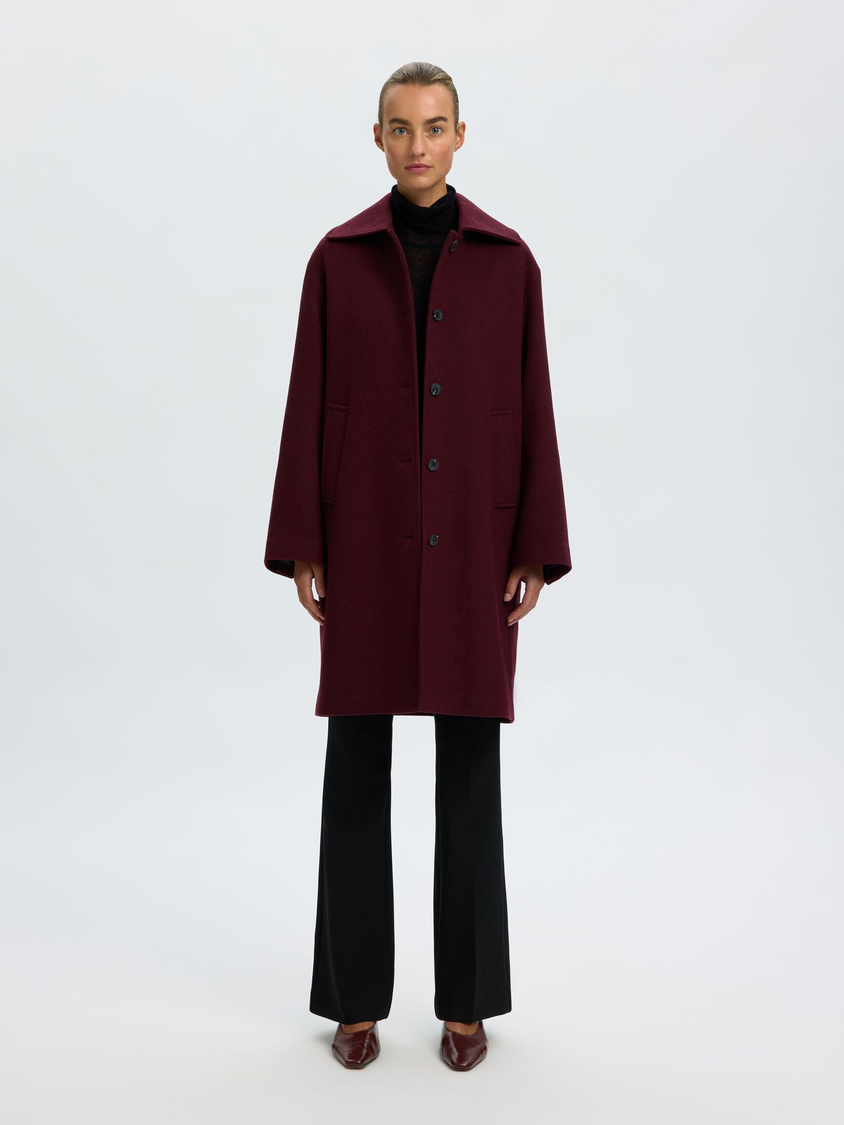 WOOL BLEND LONG COAT, Tawny Port, highres