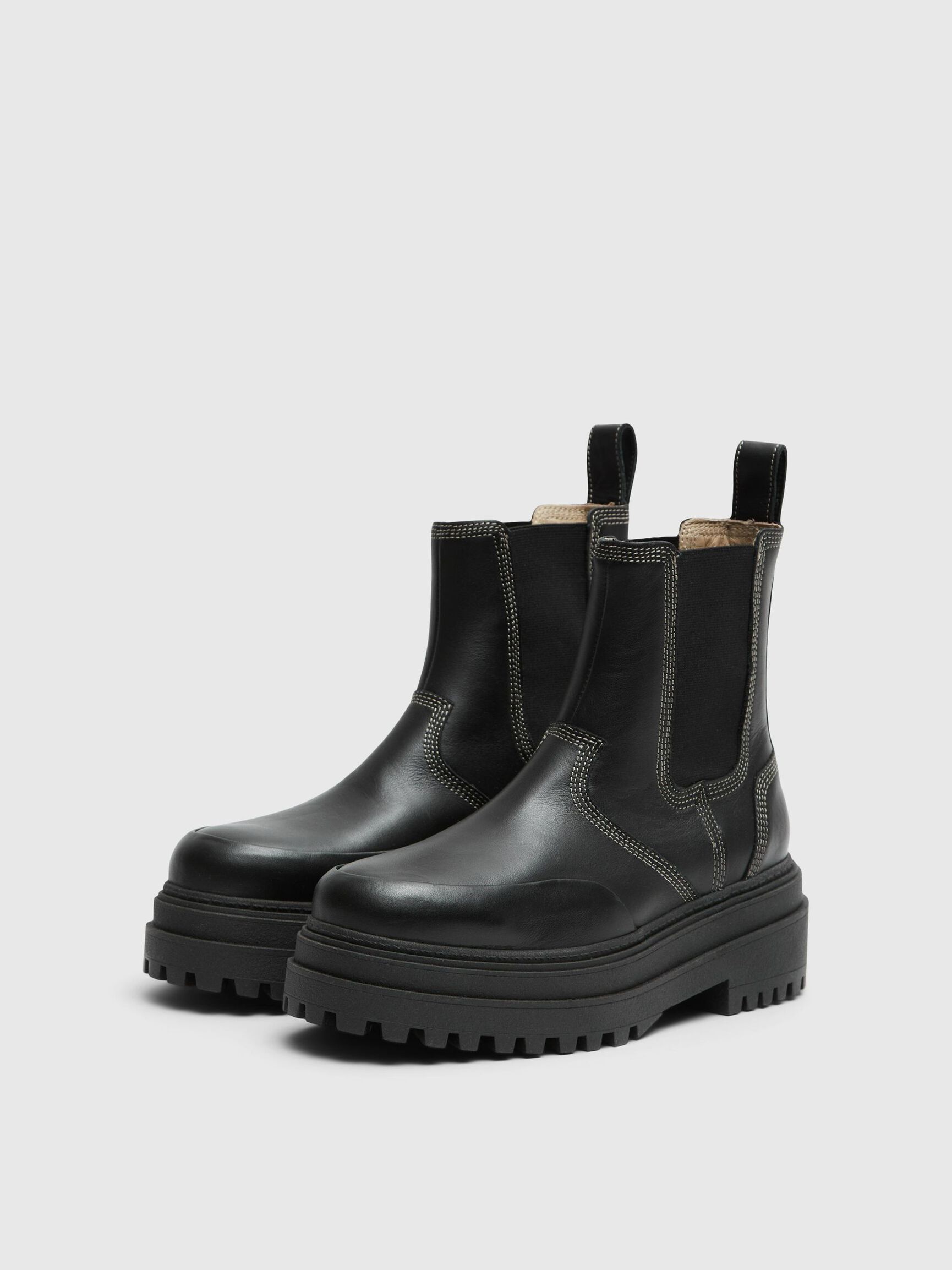 CHUNKY LEATHER CHELSEA BOOTS, Black, highres