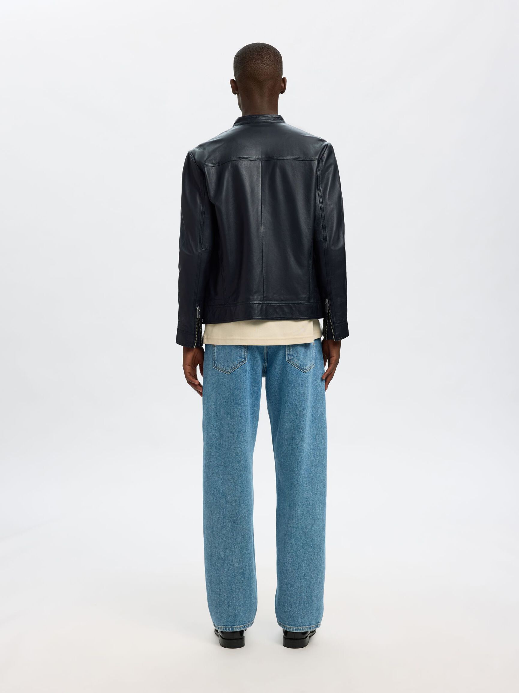 CLASSIC LEATHER JACKET, Black, highres