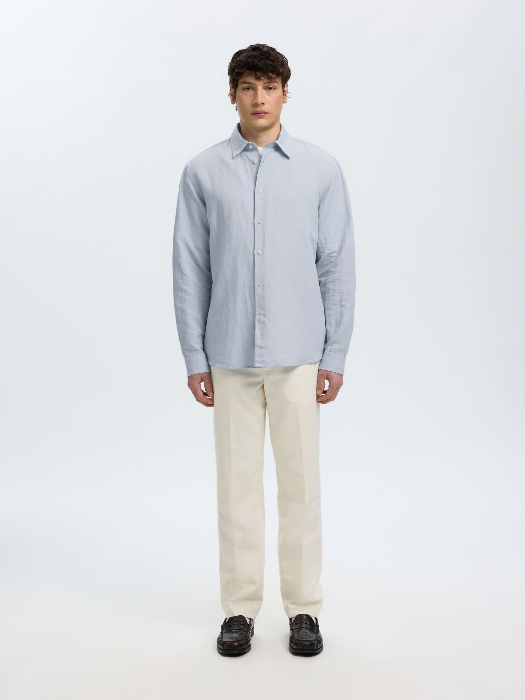 REGULAR FIT LINEN-BLEND SHIRT, Dusty Blue, highres