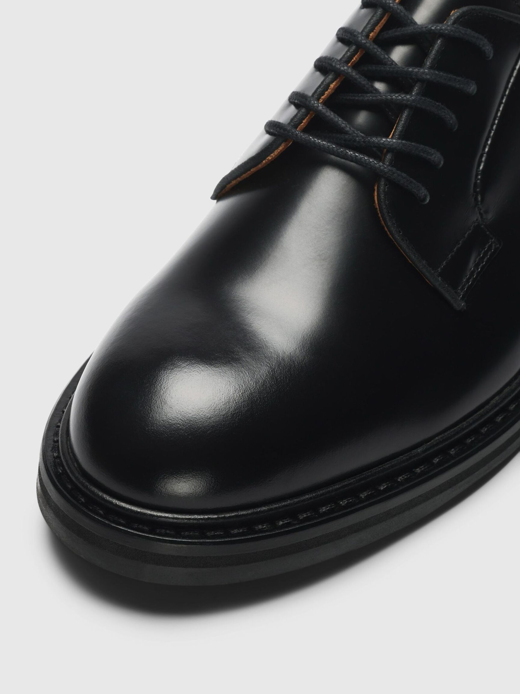 LEATHER BLUCHER SHOES, Black, highres