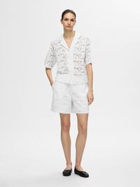 BRODERIE ANGLAISE SHORT SLEEVED SHIRT, Snow White, highres