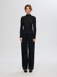 TEXTURED LONG SLEEVED TOP, Black, highres