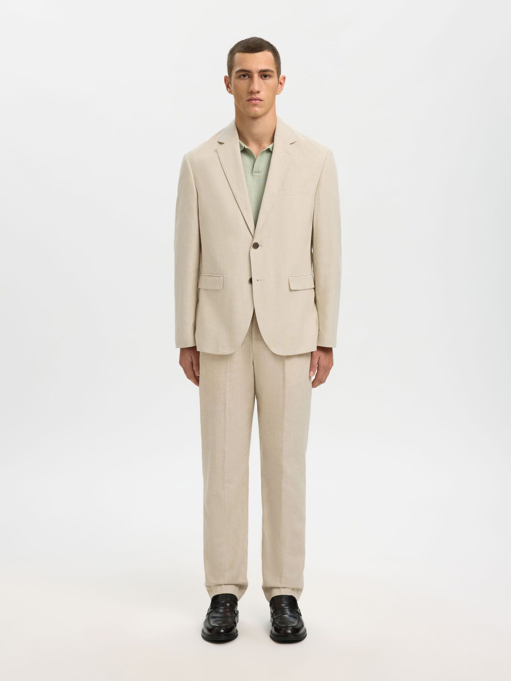 LINEN BLEND SUIT TROUSERS, Oatmeal, highres