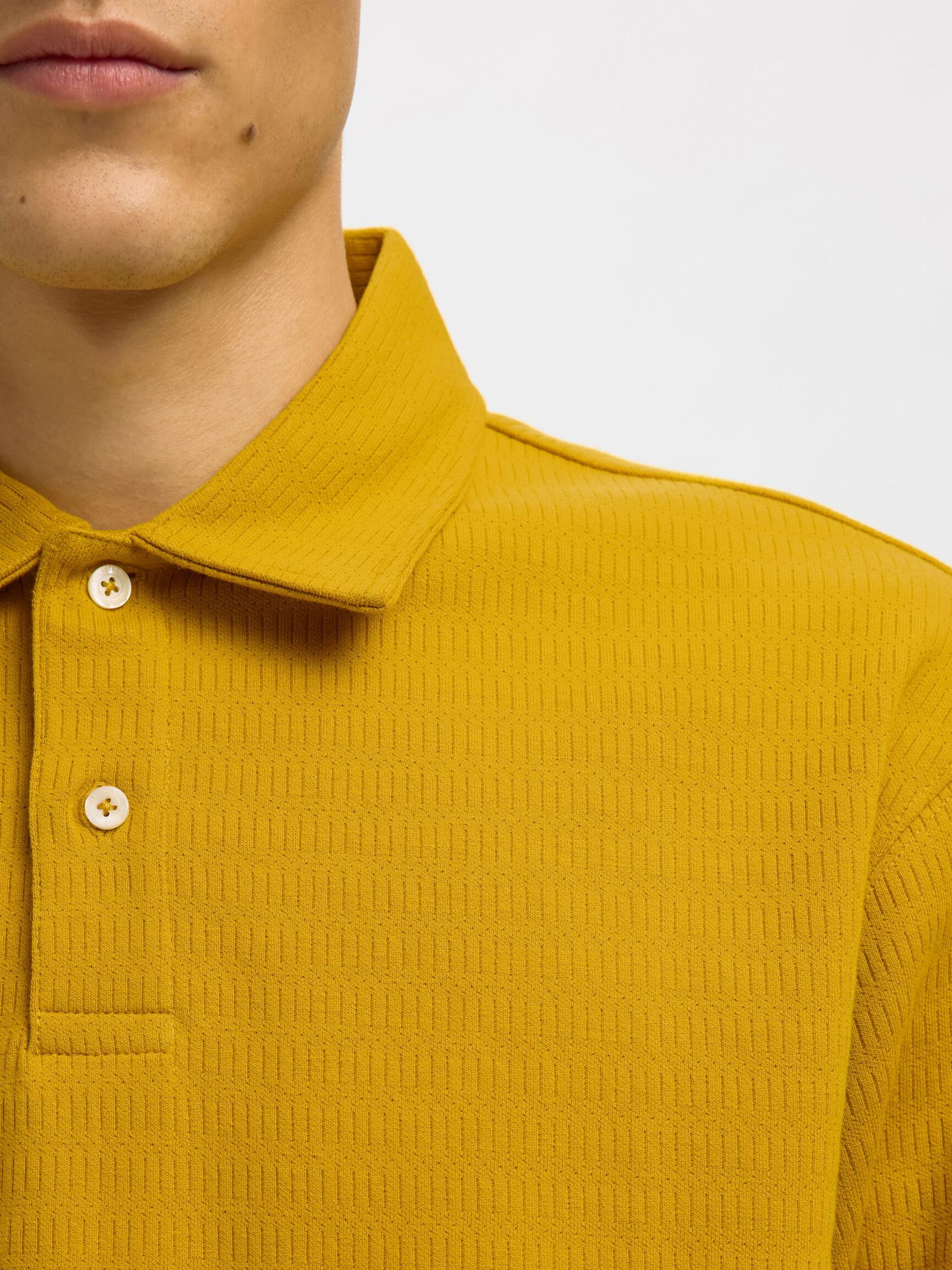 100% BAUMWOLL LANGARM-POLOSHIRT, Gold Flake, highres