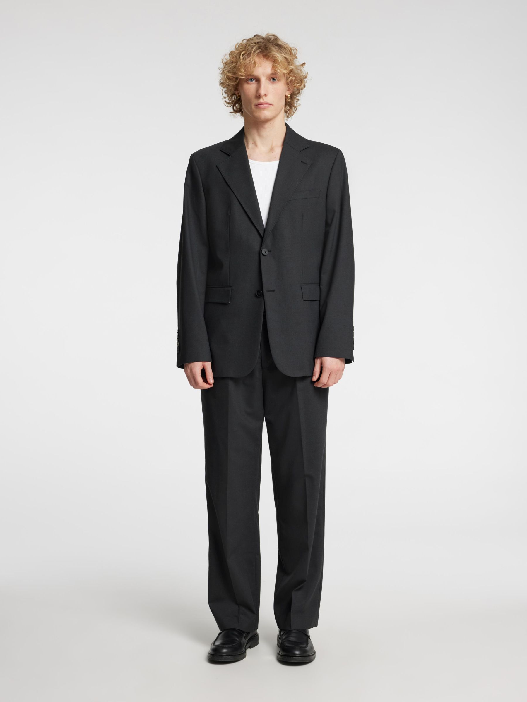 RELAXED FIT WOOL BLAZER, Black, highres