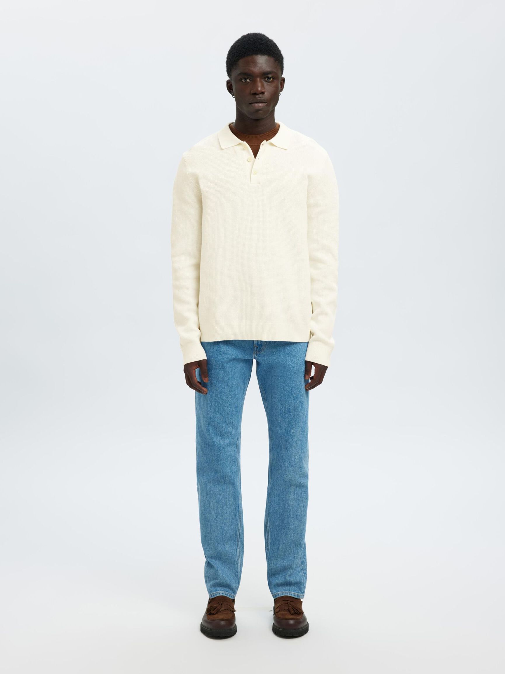 STRUKTURERET BOMULD POLO, Egret, highres