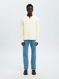 STRUKTURERET BOMULD POLO, Egret, highres