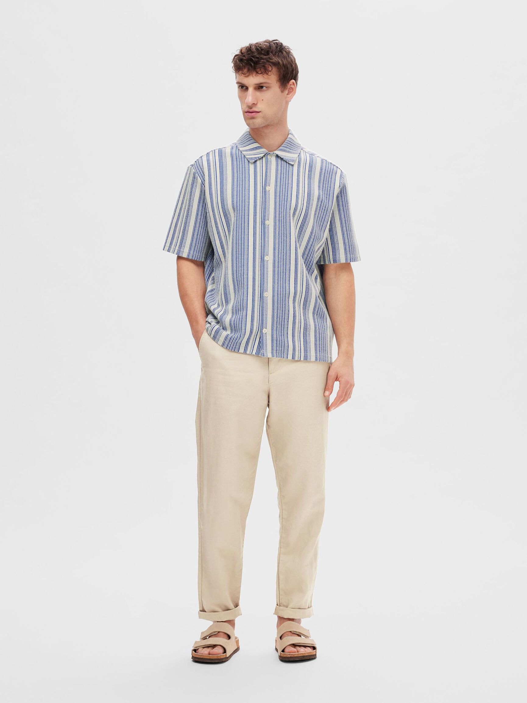 STRIPED SHORT SLEEVED SHIRT, Nautical Blue, highres