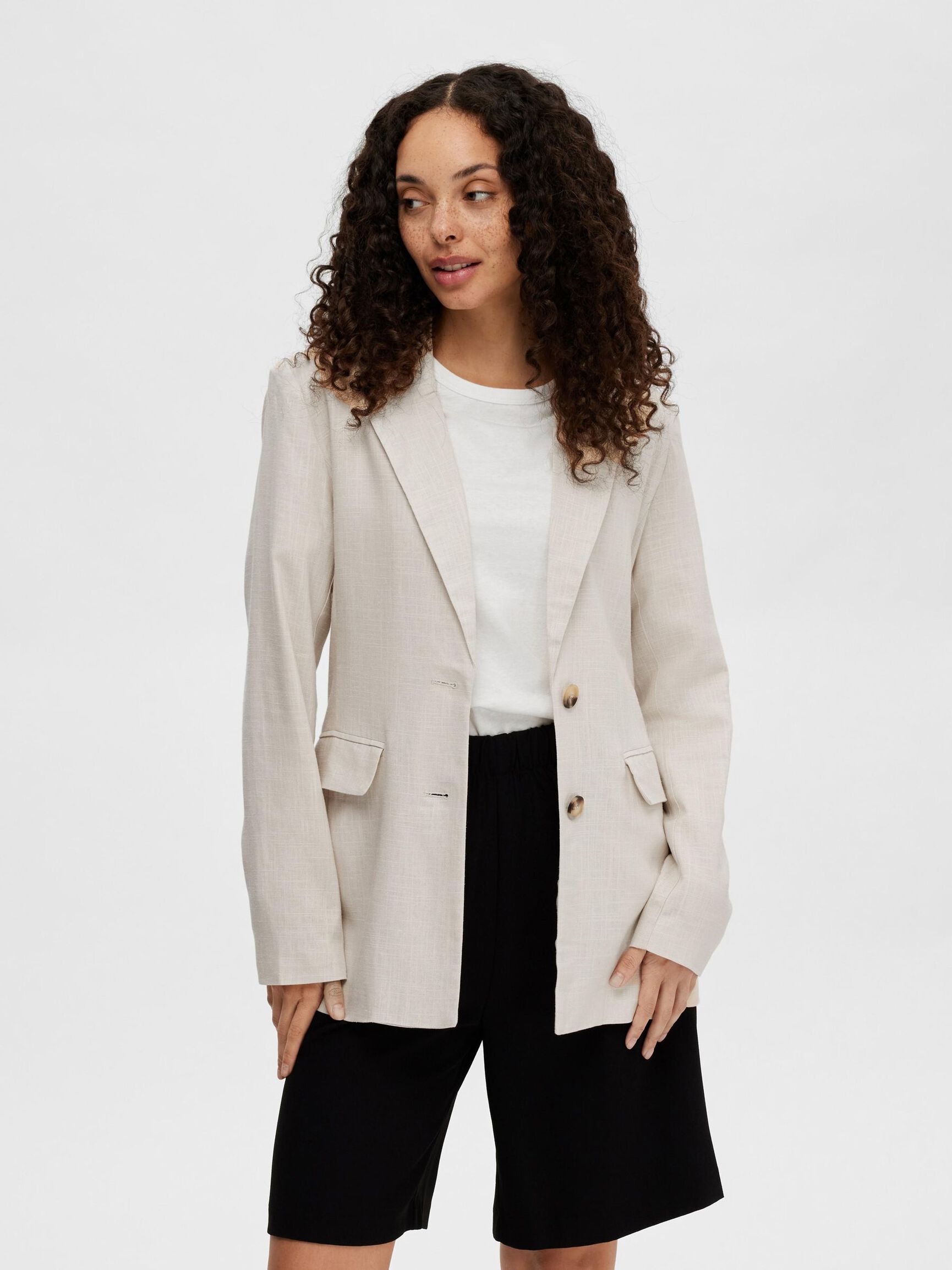 VISCOSE BLEND RELAXED BLAZER, Sandshell, highres
