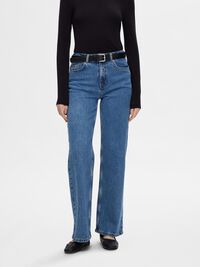 HIGH WAISTED WIDE LEG JEANS, Medium Blue Denim, highres