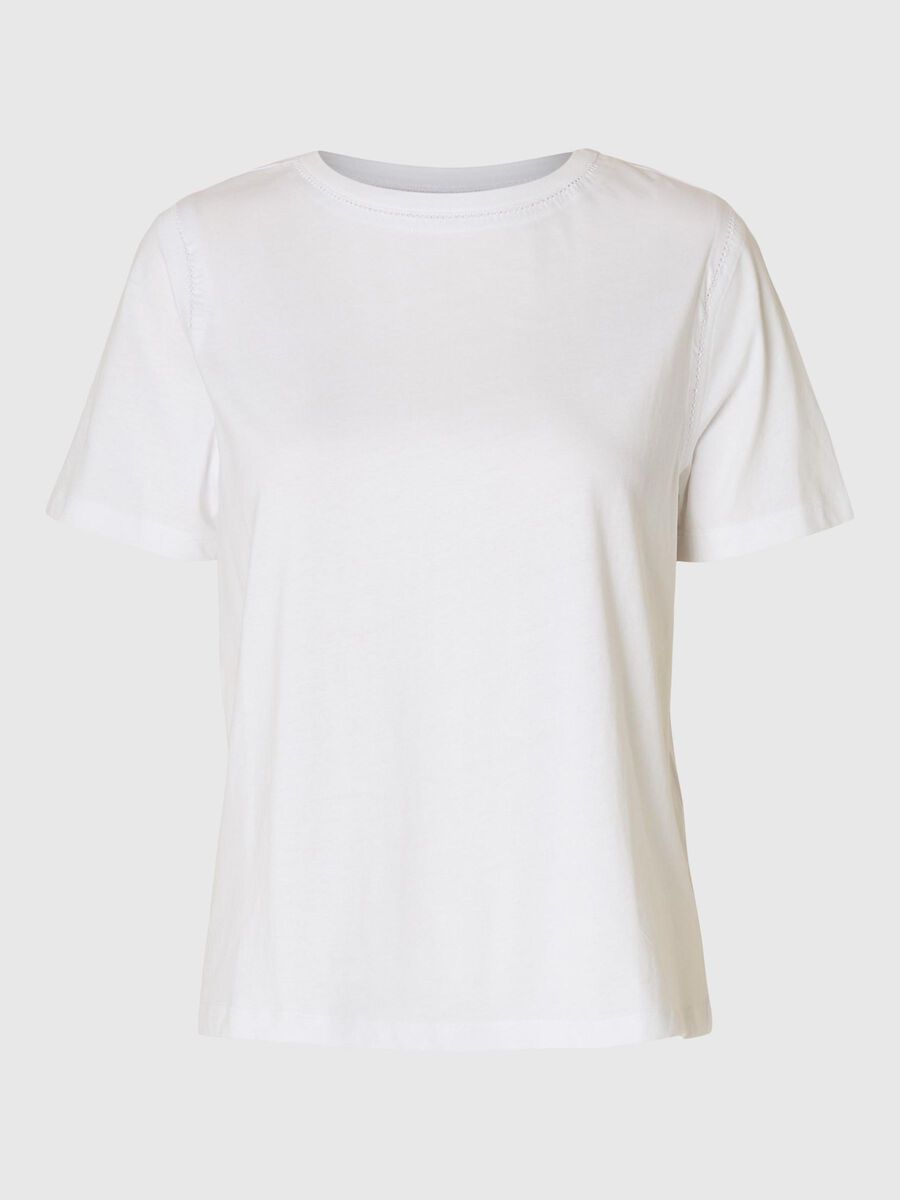 Selected DETAILED 100% BAUMWOLL T-SHIRT, Bright White, highres - 16097834_BrightWhite_001.jpg