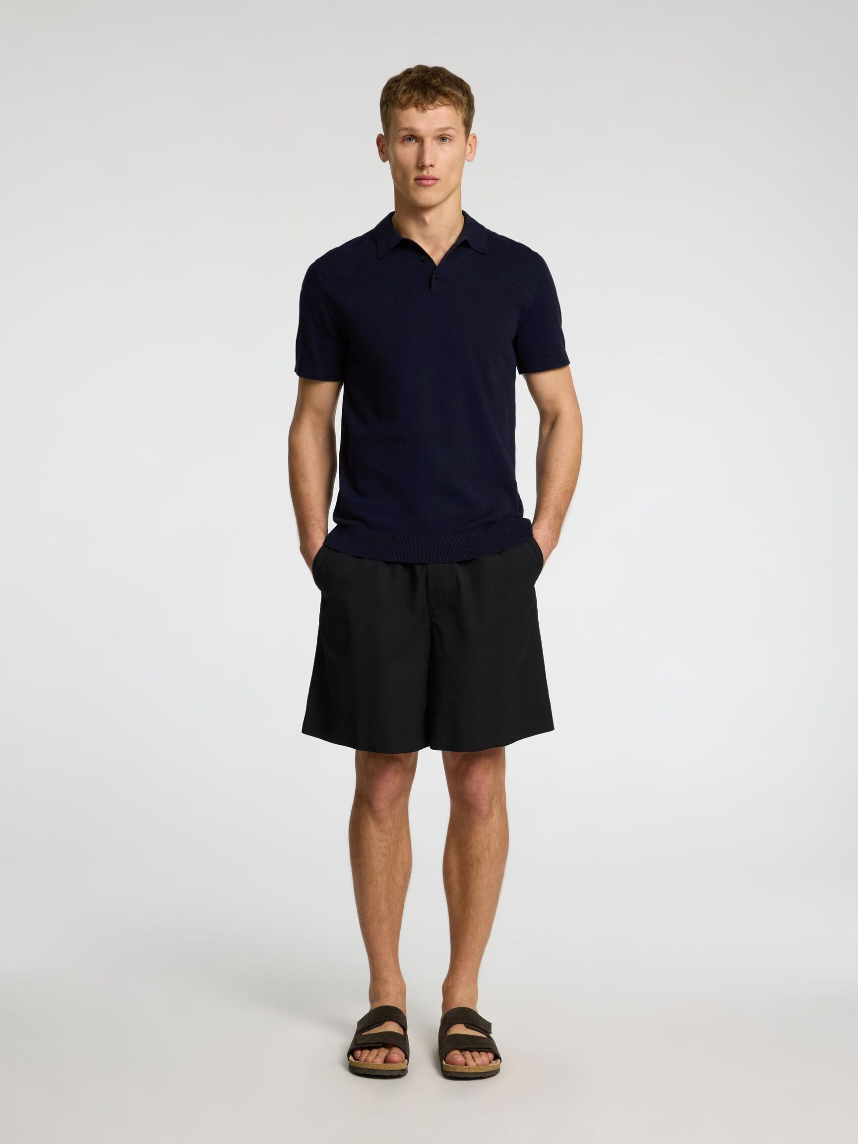 KNITTED POLO SHIRT, Navy Blazer, highres