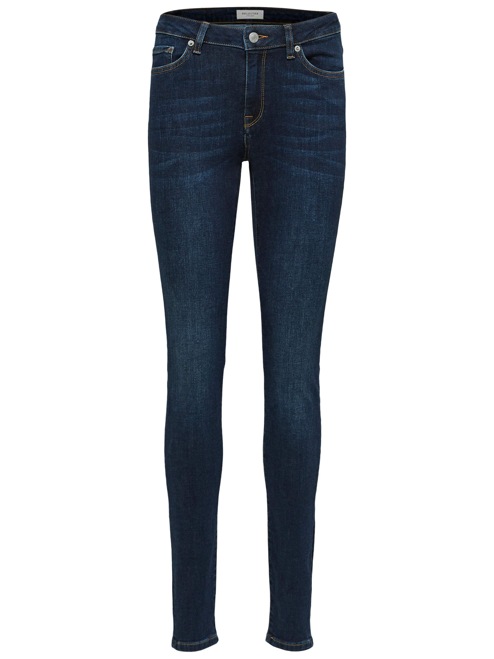 MID WAIST SKINNY FIT JEANS, Dark Blue Denim, highres