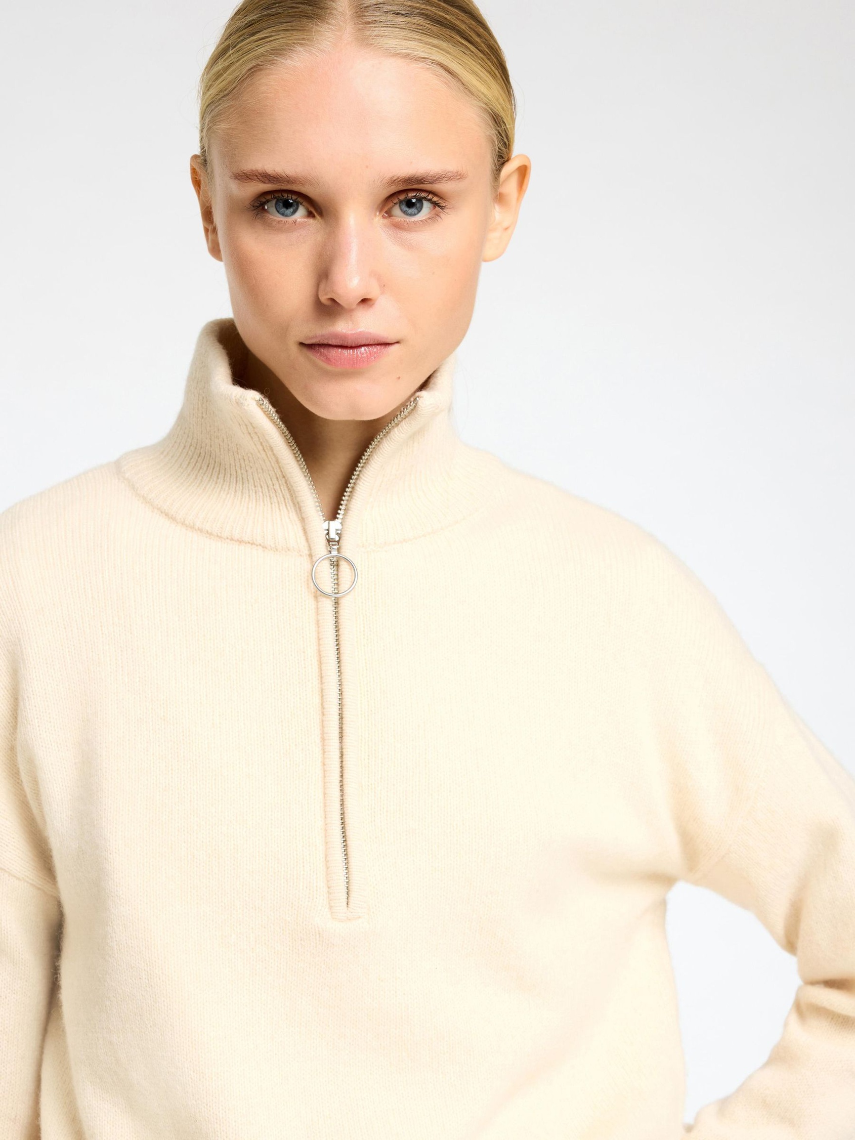 WOOL BLEND HALF-ZIP JUMPER, Birch, highres