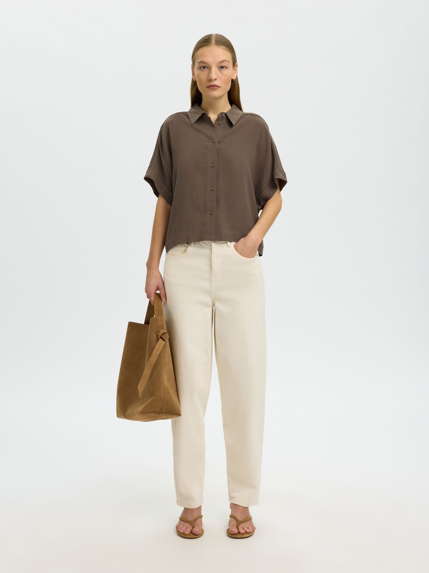 CROPPED SHORT SLEEVED SHIRT, Chocolate Chip, highres