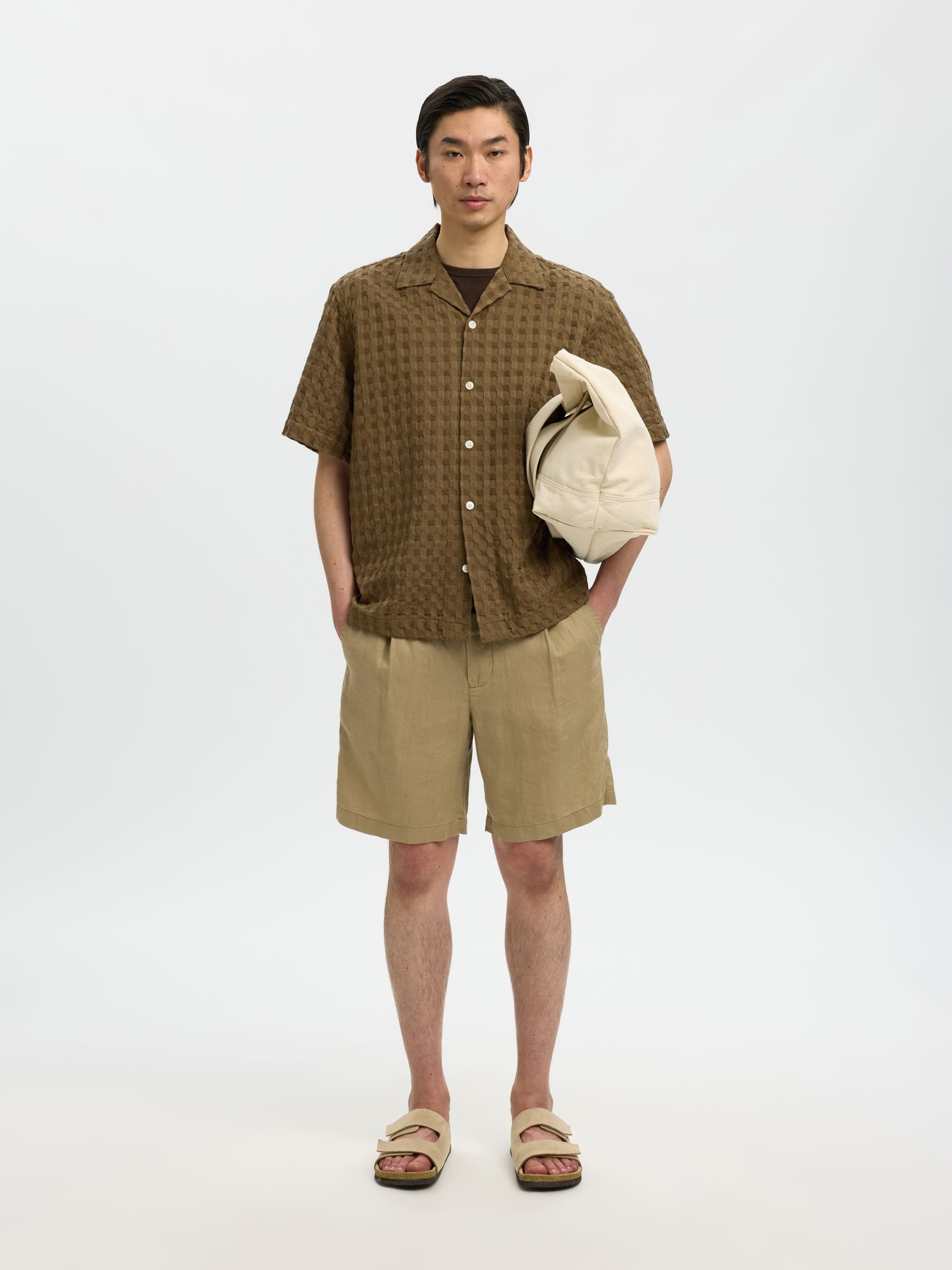 TEXTURED SHORT SLEEVED SHIRT, Chocolate Chip, highres