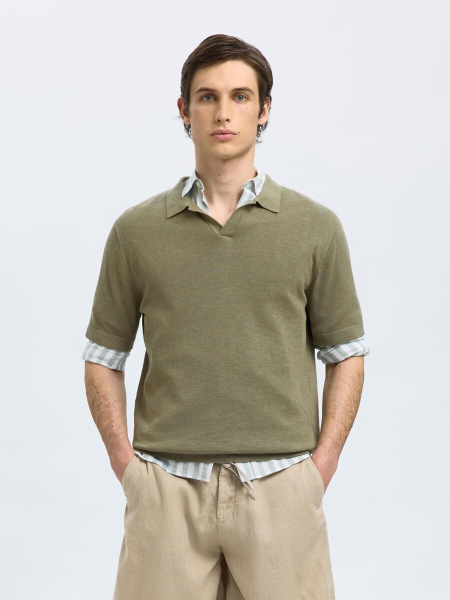Selected KORTE MOUWEN GEBREIDE POLO, Vetiver, highres - 16096197_Vetiver_003.jpg