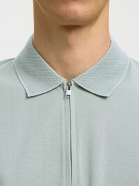 ZIPPER POLOHEMD AUS STRICK, Aqua Gray, highres