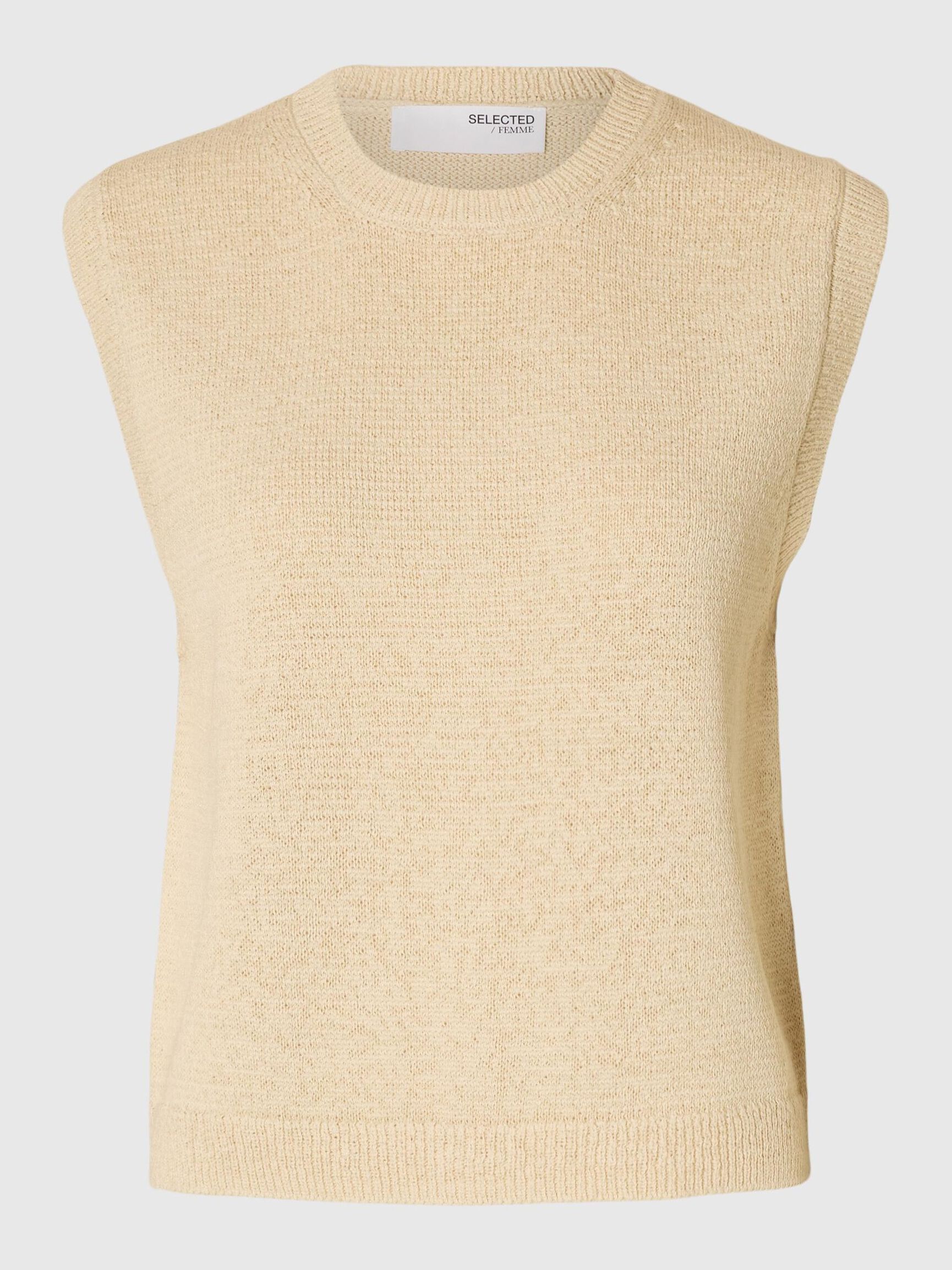 COTTON BLEND KNITTED VEST, Birch, highres