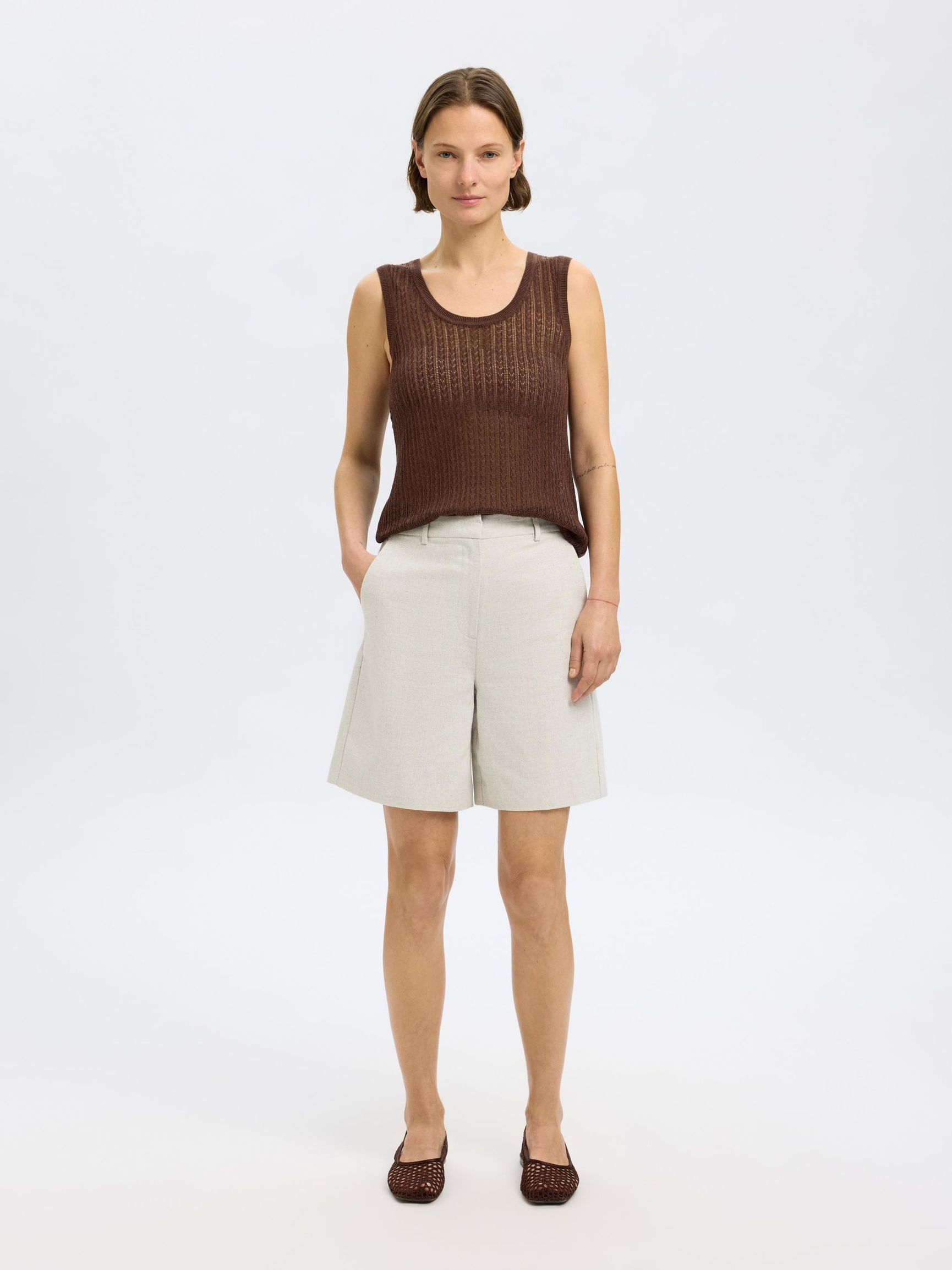HAMPBLANDING STRIKKET TOPP, Chestnut, highres